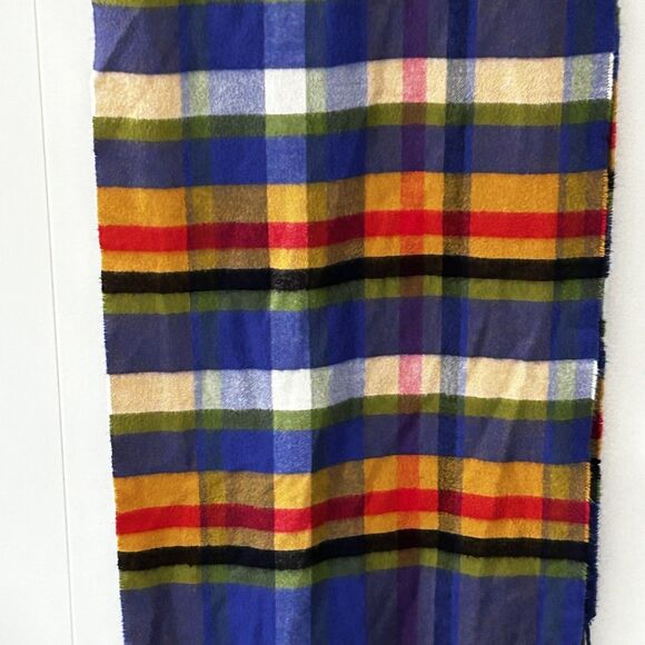V. Fraas Cashmink Plaid Scarf Made in Germany Fringe Colorful Print Preppy - Picture 4 of 7